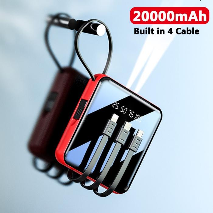 20000 mAh Power Bank with LED Display & All-in-One Cable Set