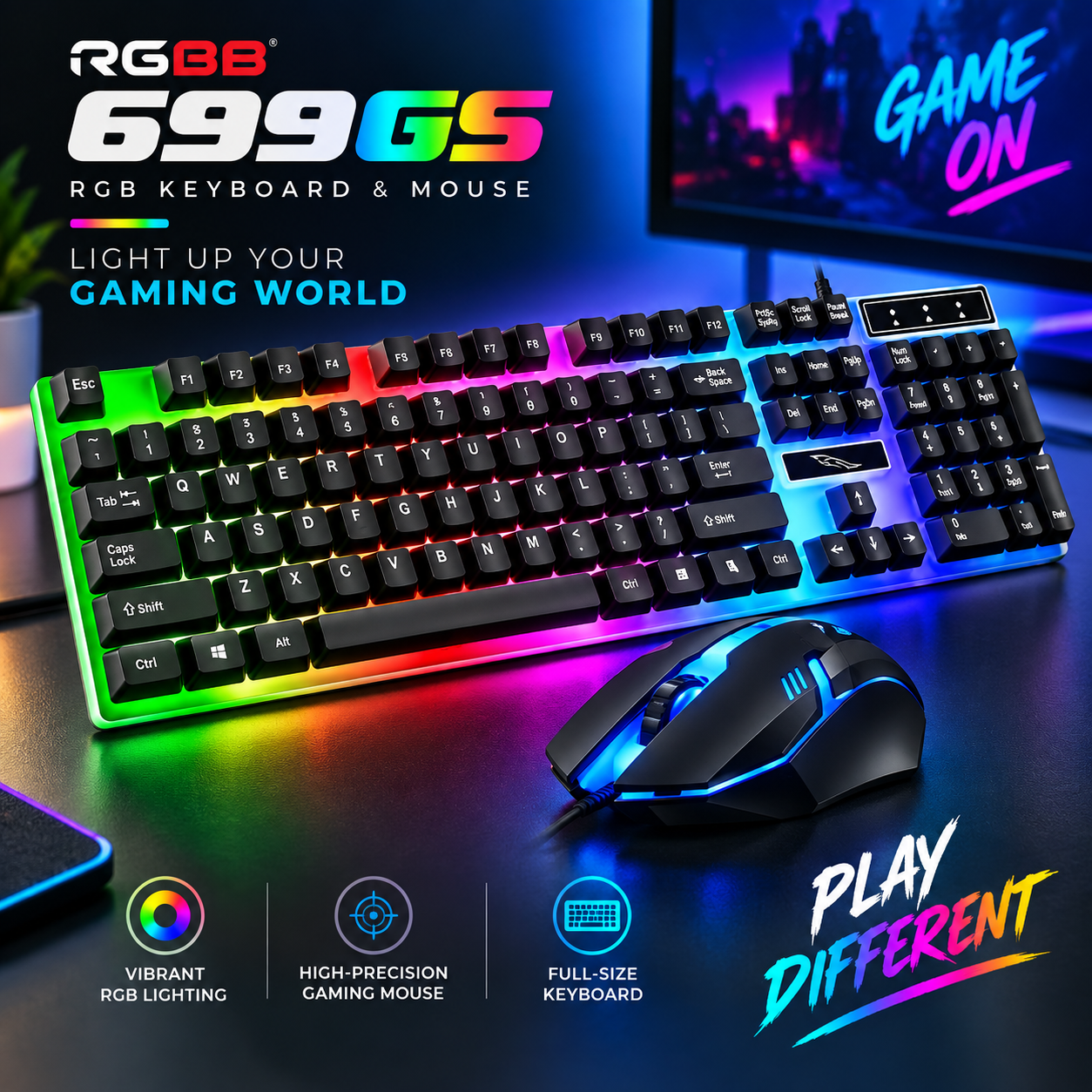 RGBB 699GS RGB USB Wired Keyboard and Mouse Combo