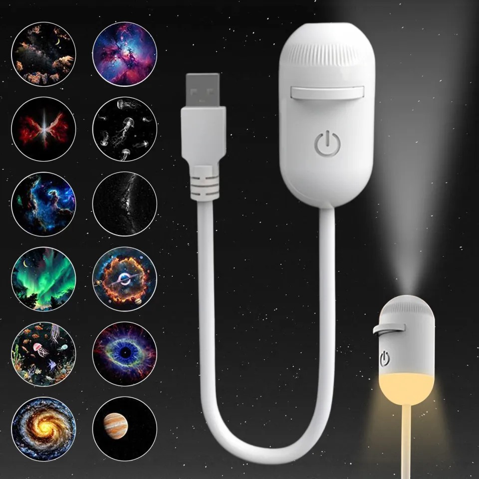 2-in-1 Mini Star Projector Night Light | USB Star/Galaxy Projector Light ডিজাইন ও ৩৬০° ফ্লেক্সিবল অ্যাডজাস্টমেন্ট: এর বডি বা কেবলটি অত্যন্ত নমনীয় (Flexibility)। এটিকে যেকোনো দিকে ৩৬০ ডিগ্রিতে ইচ্ছেমতো বাঁকানো যায় এবং আলোর দিক পরিবর্তন করা যায়। স্লাইড ডিস্ক সিস্টেম: এতে স্লাইড/ডিস্ক ট্রে (Star Disk Tray) বা ড্রয়ার ইনসার্ট করার সুবিধা রয়েছে। বিভিন্ন ডিজাইনের স্লাইড ট্রে ঢুকিয়ে দেয়ালের বা ছাদের ওপর গ্যালাক্সি, তারা, চাঁদ, সমুদ্রের প্রাণী বা মহাকাশের ছবি প্রজেক্ট করা যায়। ডুয়েল নাইট লাইট (নাইট ল্যাম্প): প্রজেক্টরের নিচের অংশে একটি ওয়ার্ম লাইট/নাইট ল্যাম্পও রয়েছে, যা রাতে বেডসাইড ল্যাম্প হিসেবে ব্যবহার করা যায়। ইউএসবি কানেক্টিভিটি: ইউএসবি (USB) প্লাগ যুক্ত থাকায় পাওয়ার ব্যাংক, ল্যাপটপ বা যেকোনো ইউএসবি চার্জিং অ্যাডাপ্টারের সাথে সহজে ব্যবহার করা যায়। সহজ অন/অফ সুইচ: বডির ওপর সরাসরি টাচ বা পাওয়ার বাটন দেওয়া আছে, যা দিয়ে সহজেই লাইটটি অন বা অফ করা যায়